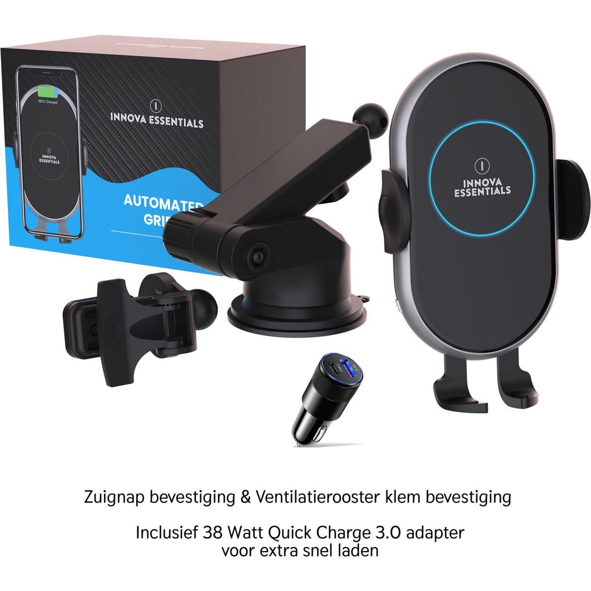 Innova Telefoonhouder met Qi Draadloze Oplader Auto (15 Watt Autolader) - Innova EssentialsInnova Essentials