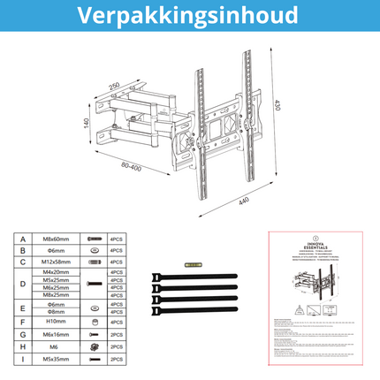 Innova® TV Muurbeugel Full Motion – 20 tot 75 inch